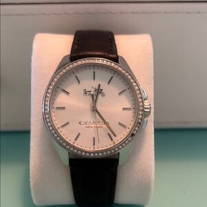 Coach Silver Case Watch with Black Strap